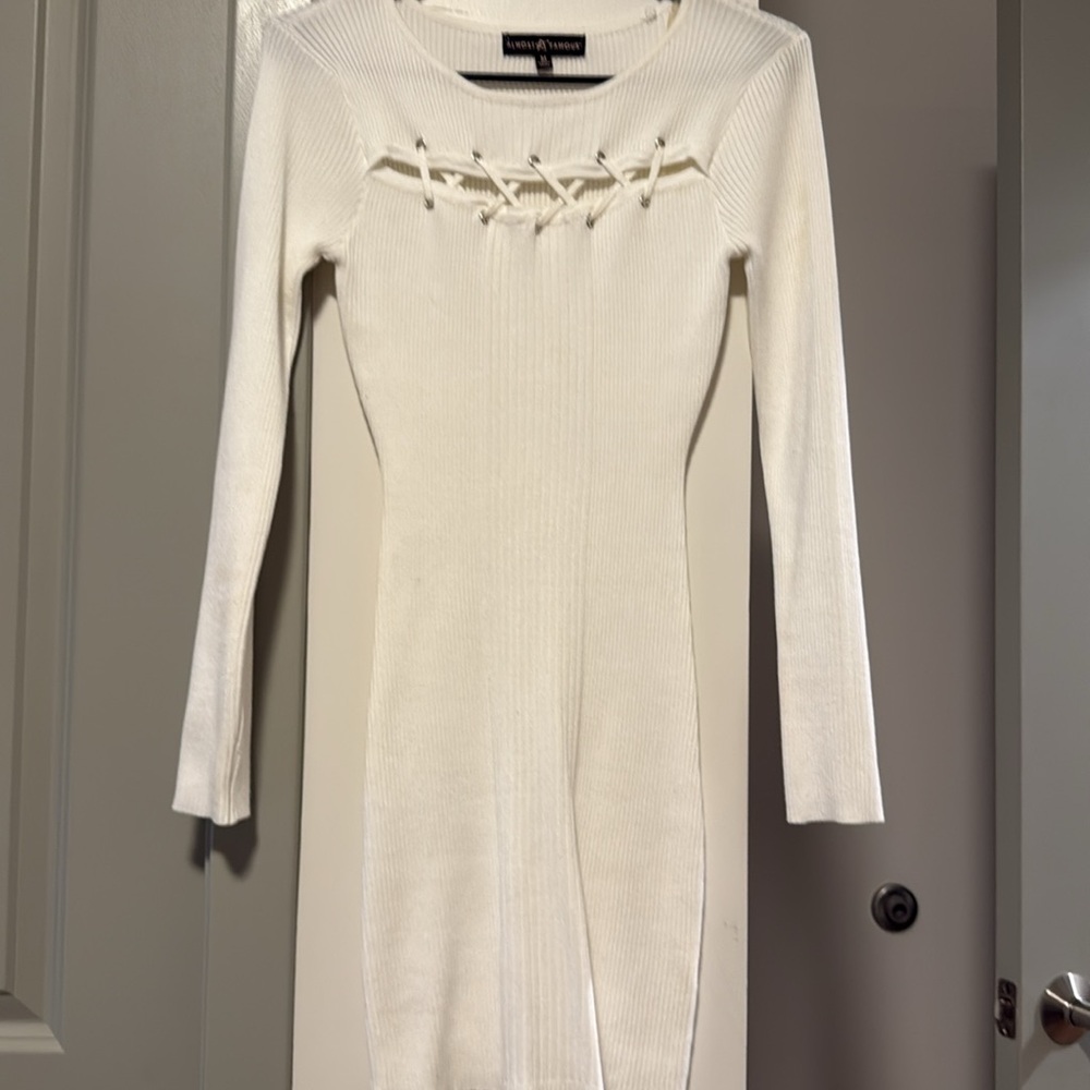 Almost Famous Ivory Ribbed Lace-Up Top - Picture 2 of 4